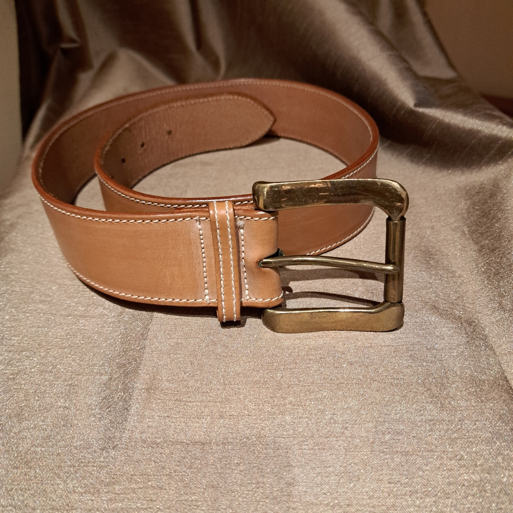 Mulberry Tan Leather Belt with Gold Buckle